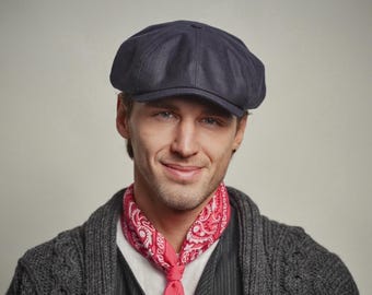 SHELBY Wachsbaumwolle Newsboy Cap 8 Panel Peaky Blinders Hut Herren Wasserdicht Baker Boy Ivy Gangster Cap Blau