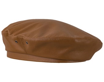 SALE - REBEL Leather Artist Bohemian Retro Beret French Style Military Army Boy Scout Reservist Winter Sewn Skin Large Crown BEIGE