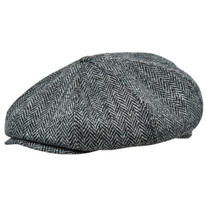 PEAKY Casquette gavroche 8 panneaux Harris tweed véritable écossais Apple Bandit Hooligan Ivy Grande couronne chapeau de golf Laine GRIS-NOIR image 2