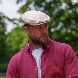 DERBY Pure Linen Flat Cap Breathable Mesh Hat Summer Spring Vented Sun Protection Beach Festival Hat Bunnet English Dai BEIGE