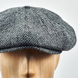 PEAKY Casquette gavroche 8 panneaux Harris tweed véritable écossais Apple Bandit Hooligan Ivy Grande couronne chapeau de golf Laine GRIS-NOIR image 9