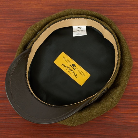 MOTO Motorcycle Biker Peaked Cap Wool Cloth Leather Brim