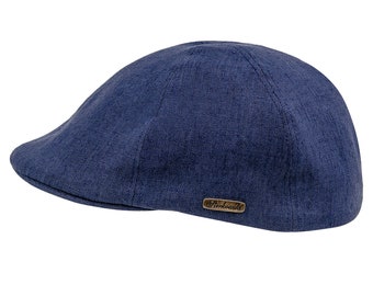 RUSTY Linen Duckbill Mens Summer Flat Cap Cabbie  Driving Bicycle Dai Duffer Bunnet Crook Cheese-Cutter Scally Joao BLUE