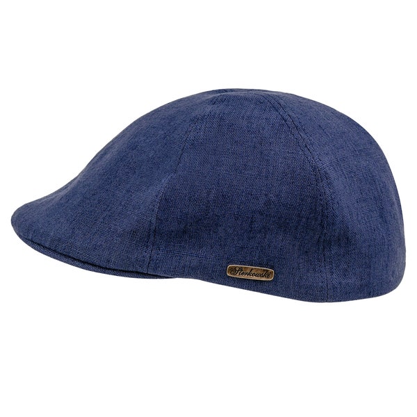 RUSTY Linen Duckbill Mens Summer Flat Cap Cabbie  Driving Bicycle Dai Duffer Bunnet Crook Cheese-Cutter Scally Joao BLUE