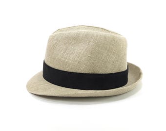 VOLKSVERKOOP 55 cm linnen Trilby-hoed beige Trilby-hoed met korte rand Zonbescherming Afneembare band Beach Festival Resort Zomervakantie Lucht