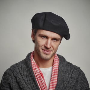 GRAND CLASSIC Wool Cloth Sewn Men's Beret French Artist Bohemian Beatnik Military Army Scout Reservist Warm Winter Autumn Beret Hat BLACK