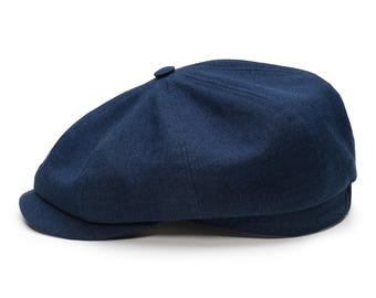 Navy Linen Newsboy Cap | Handmade 8-Panel Baker Boy Hat  - Ship from US