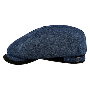 MALONE Genuine Scottish Harris Tweed Pure Wool  Cap Baker Boy Newsboy Applejack Paper Poorboy  Gangster Irish Hat BLUE-BLACK