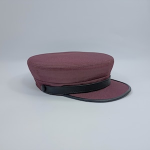 SALE!-RINGO 62cm Waxed Cotton Peaked Cap Breton Style Leather Strap Cabbie Chauffeur Greek Captains Sailor Skipper Fiddler Taxi Hat PURPLE