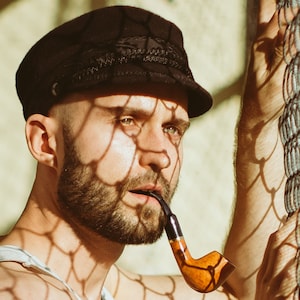 CHANDLER Wool Fiddler Cap with Embroidered Tape Twine Seaman Greek Fisherman Sailor Skipper Seaman Breton Boatman Yachtsman Mariner BLACK