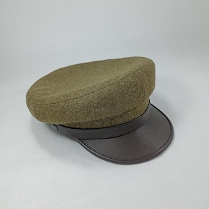 SALE!-MACIEJOWKA 54cm MODEL 4 Wool Crown Leather Visor Traditional Polish Peaked Cap Greek Fisherman Breton Captains Sailor GReEN-BRoWN