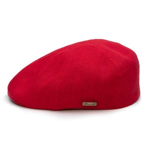RUSTY Linen Duckbill Mens Summer Flat Cap Cabbie  Driving Bicycle  Duffer Bunnet Crook Cheese-Cutter Jeff Scally Joao RED