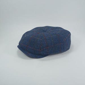 SALE-SHE Harris Tweed-Genuine Scottish 8 Panels Newsboy Peaky Cap Applejack Bandit Hooligan Retro Gangster Wool Fall BLUE-ReD