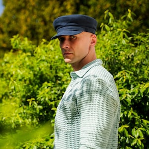 PIREUS Linen Greek Fisherman Breton Summer Cap Sailor Captains Nautical Seaman Mariner Boat Seafarer Yachtsman Trawler Peaked Hat NAVY BLUE