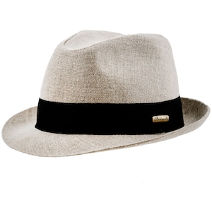 FOLK Linen Cloth Trilby Short Brim Hat Sun Protection Removable Band Beach Festival Resort Summer Vacation Air Lightweight Spring Jazz BEIGE