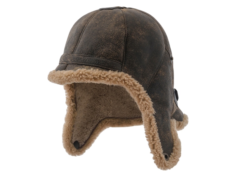 BALOO Shearling Leather Trapper Cap Warm Genuine Winter Bomber Aviator Chapka Ushanka Pilot Earflap Trooper Sherpa Russian Ear Tabs Hat