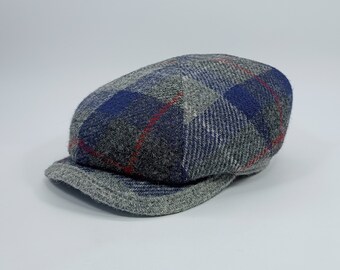 SALE!-RAMBLER 58cm Genuine Scottish Harris Tweed  Cap  Newsboy Applejack Paper Baker Poor Boy  8 Panels Pure Wool Tartan Hat BLUE-gRAY