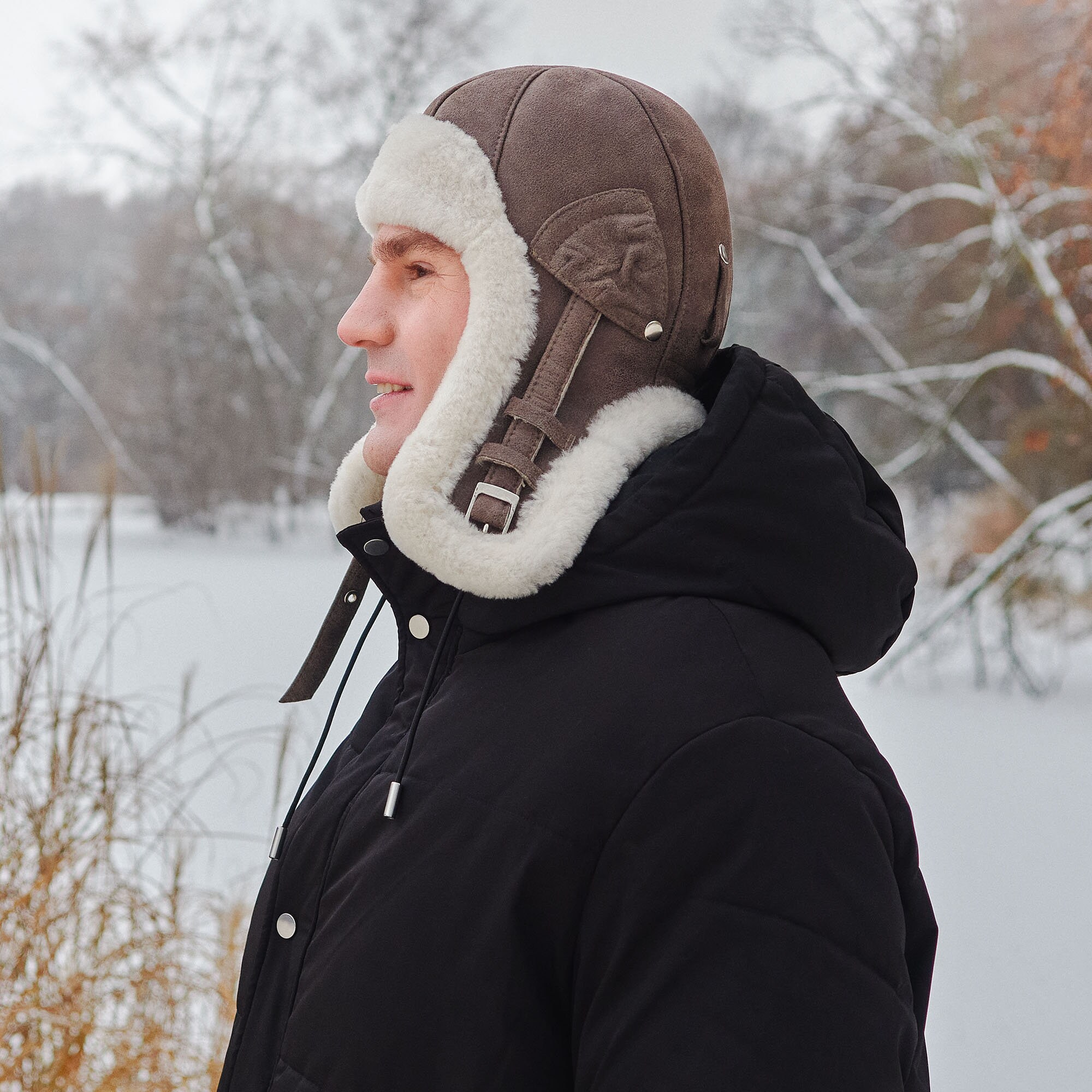 BOMBER Shearling Leather Aviator Cap Winter Chapka Ushanka Trapper