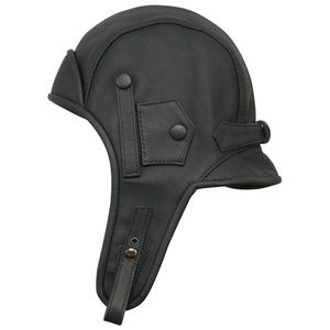 KARELIA Echt Leer Pilot Aviator Motorfiets Cap Polar Fleece Voering Steampunk Chapka Ushanka Trooper Oorklep Sherpa Hoed ZWART