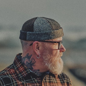 DOCKER Harris Tweed Pure Scottish Wool Thief Beanie Skull Patchwork Cap Dock Worker Military Fisherman Winter Mens Short Hat MULTICOLOR