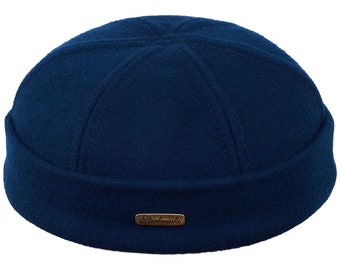 Bonnet de docker en laine DOCKER Débardeur Débardeur en tissu Marin Chalutier Chaussette d'hiver militaire Tuque Skully Seaman Hunter Chapeau pour homme BLEU