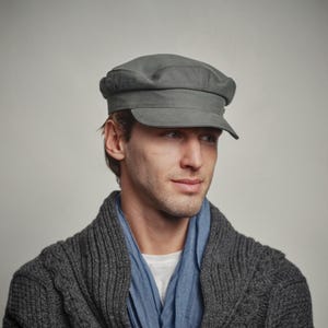 TRAWLER Cotton Breton Fisherman Cap Sailor Captains Nautical Skipper Seaman Mariner Boatman Airy Lightweight Spring Peaked Resort Hat GRAY