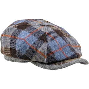 RAMBLER Genuine Scottish Harris Tweed Cap Newsboy Applejack Paper Poor Boy Pure Wool Tartan Hat BLUE-BROWN