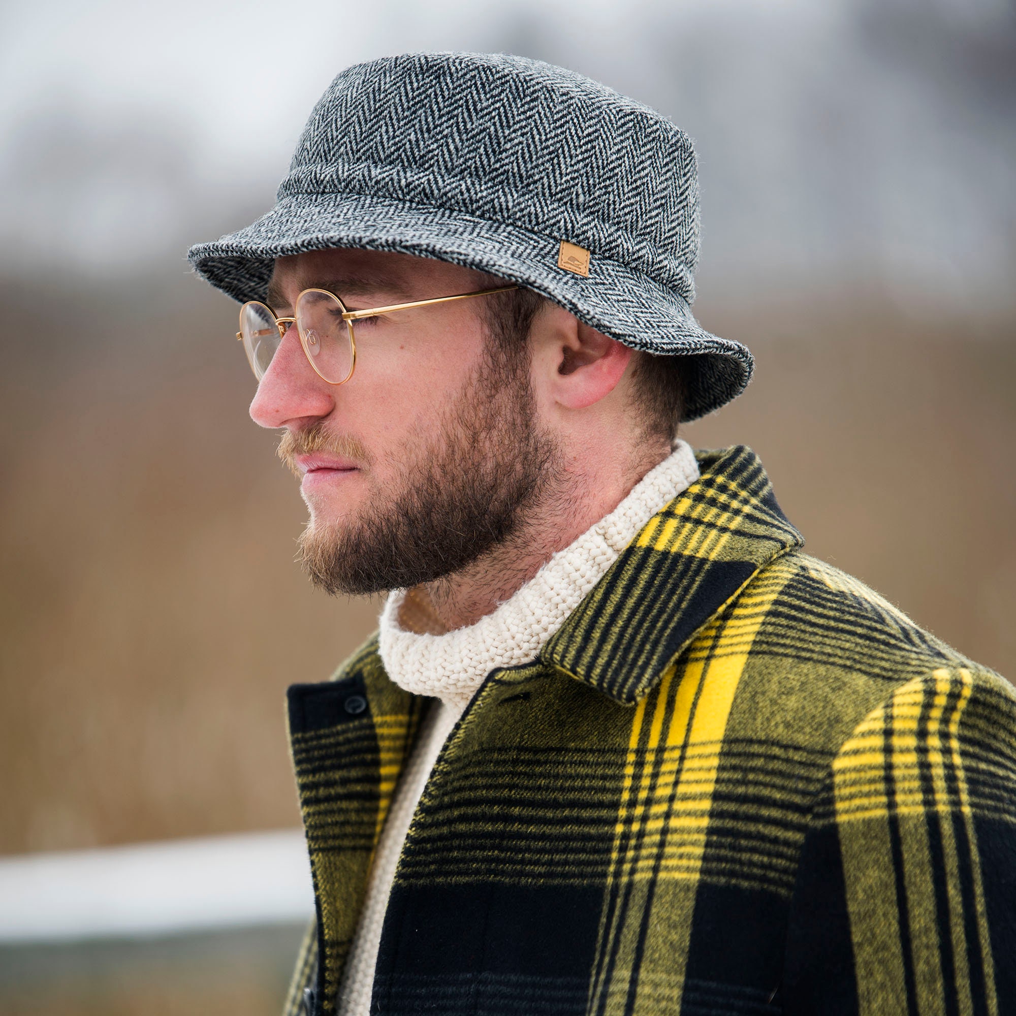 GLEN Harris Tweed Bucket Wool Hat Warm Quilted Lining Boonie