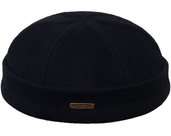 DOCKER Wool Dock Worker Beanie Cap Stevedore Longshoreman Cloth Sailor Trawler Military Leon Winter Sock Toque Skully Seaman Mens Hat BLACK