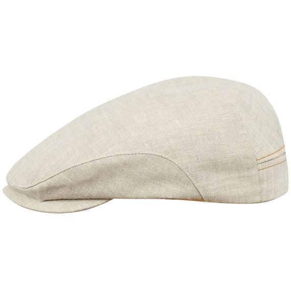 DERBY Pure Linen Flat Cap Breathable Mesh Lining Summer Spring Vented Sun  Protection Beach Festival Hat Bunnet English Dai BEIGE 