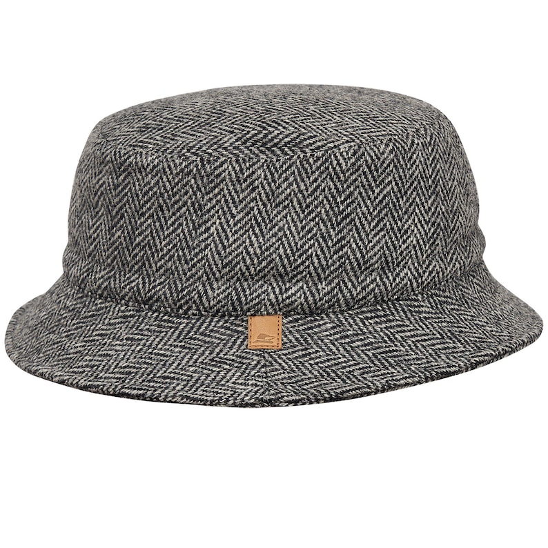 1960s Men’s Hats History, Styles, Trends     GLEN Harris Tweed Bucket Wool Hat Warm Quilted Lining Boonie Fisherman Gilligan Plain Militar Camp Tourist Outdoor Hiking Travel GRAY-BLACK  AT vintagedancer.com