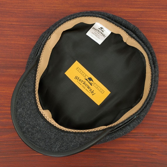 RINGO Wool Crown Leather Strap Peaked Cap Cabbie Chauffeur
