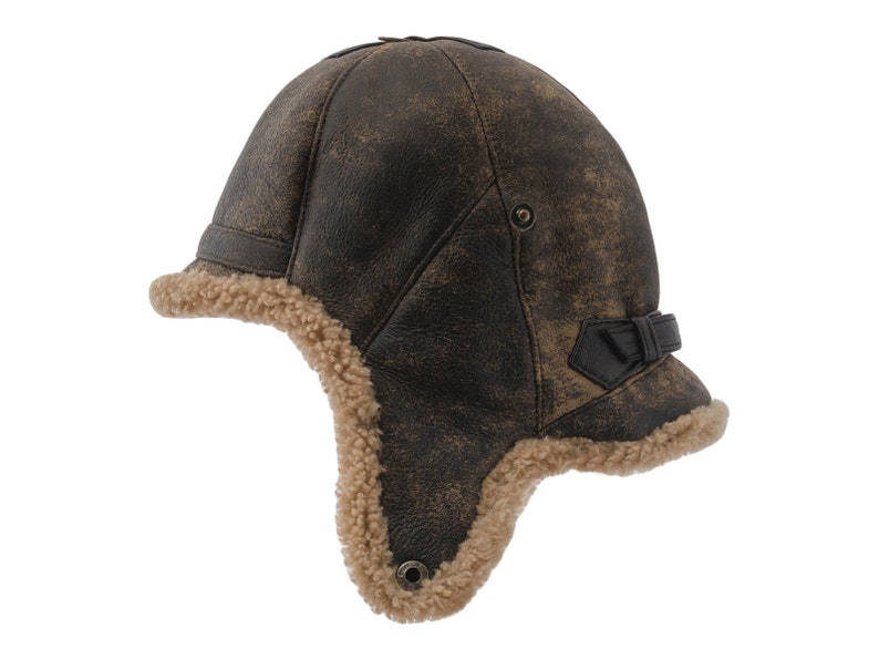 BALOO Shearling Leather Trapper Cap Warm Genuine Winter Bomber Aviator Chapka Ushanka Pilot Earflap Trooper Sherpa Russian Ear Tabs Hat