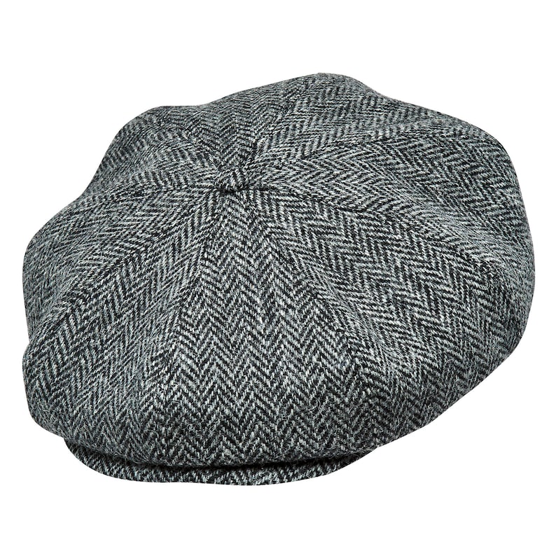 PEAKY Casquette gavroche 8 panneaux Harris tweed véritable écossais Apple Bandit Hooligan Ivy Grande couronne chapeau de golf Laine GRIS-NOIR image 3