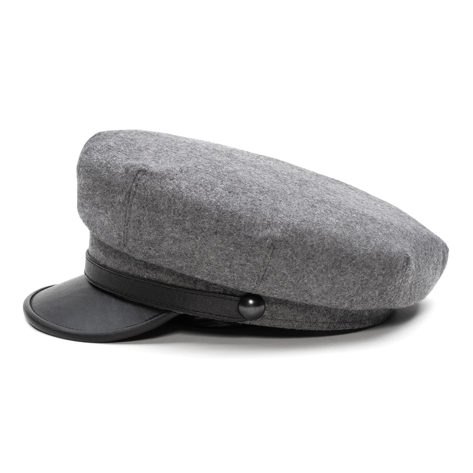 MOTO Motorcycle Biker Peaked Cap Wool Cloth Leather Brim