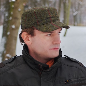PATROL Harris Tweed Wool Patrol Cap Jockey Hat Military Hunting Baseball Cap Adjustable Leather Strap Outdoor Sports Snapback KHAKI - RED