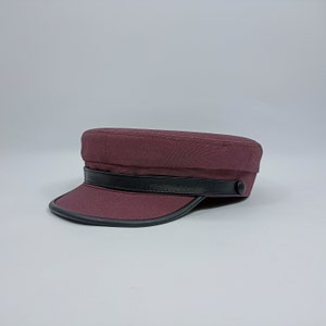 SALE!-RINGO 61cm Waxed Cotton Peaked Cap Breton Style Leather Strap Cabbie Chauffeur Greek Fisherman Captains Sailor Skipper Fiddler PURPLE