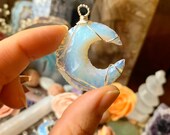 Opalite Moon Pendant Necklace Wire Wrapped Opalite Moon Crystal Moon Crystal Pendant Necklace