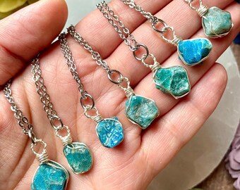 Mini Raw Blue Apatite Pendant Necklace