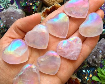 Angel Aura Rose Quartz Heart // Rose Quartz Crystal Heart // Angel Aura Crystal Heart// Crystal Healing // Reiki Healing