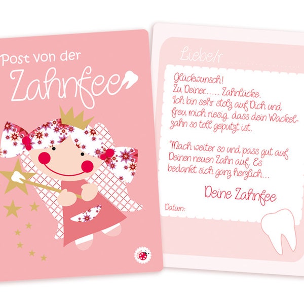 Zahnfeebrief Postkarte Zahnfee grün oder rosa von Millimi