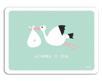 Baby card birth stork green