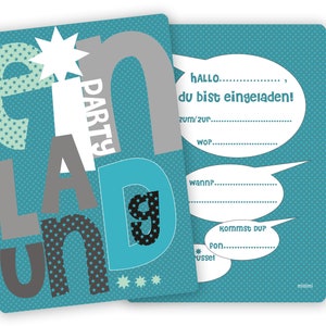 Einladungskarten zum Kindergeburtstag Party blau inkl. Briefumschläge von Millimi