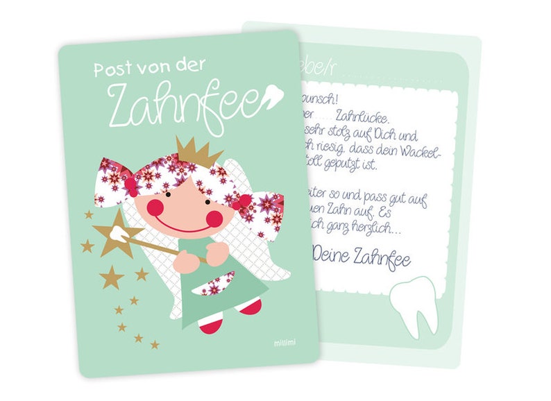 Tooth fairy letter postcard tooth fairy green or pink from Millimi image 2