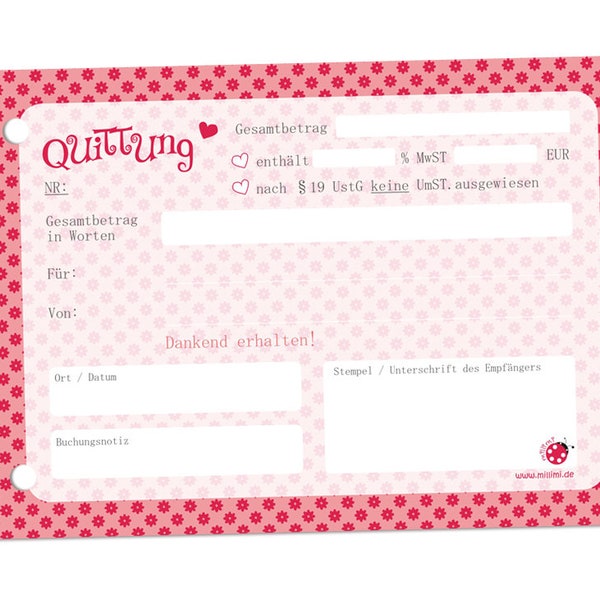 Quittungsblock Quittung A6 50 Blatt rosa millimi