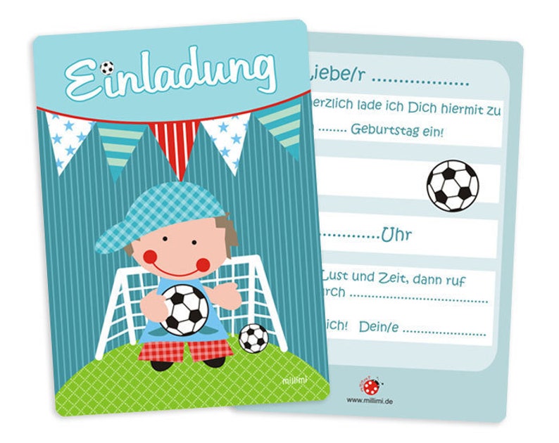 Einladungskarte zum Kindergeburtstag Fußball Junge in Blau von Millimi Bild 1