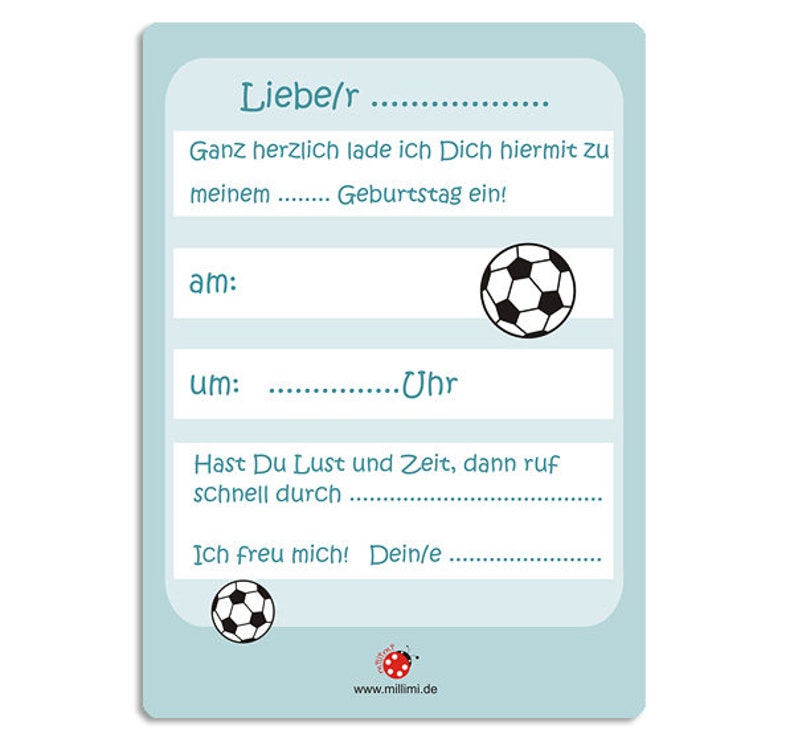 Einladungskarte zum Kindergeburtstag Fußball Junge in Blau von Millimi Bild 2