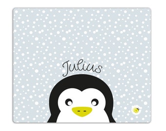 Desk pad penguin gray blue with name 60x50 large