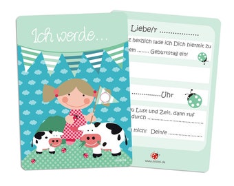 Einladungskarte zum Kindergeburtstag Bauernhof für Mädchen von Millimi