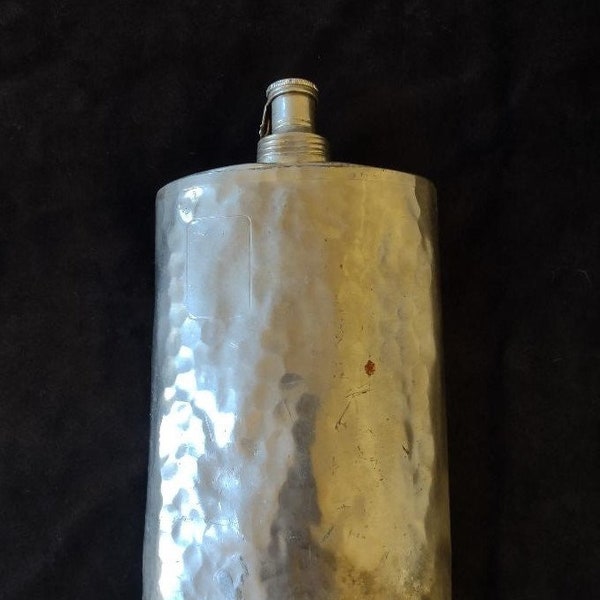 Vintage 1920's Hammered Metal 10 oz. Unlined Flask, AHS German Made Vintage Liquor Flask, Man Cave Decor, Vintage Barware